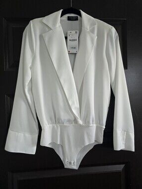 NWT Zara White Wrap-Front Bodysuit Size S